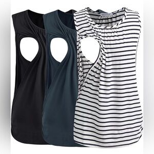 Women's 3 pack nursing top Black, Grey, and Striped Tank Tops Sz S